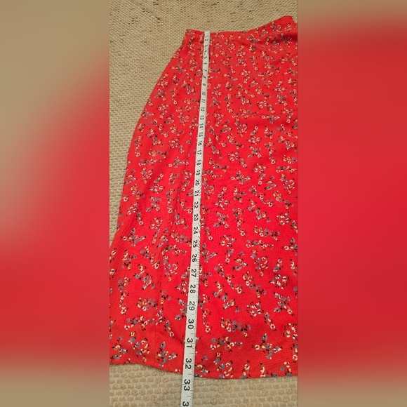 Lulus Bliss Me Red Floral Print Midi Skirt Size Small - Picture 7 of 9
